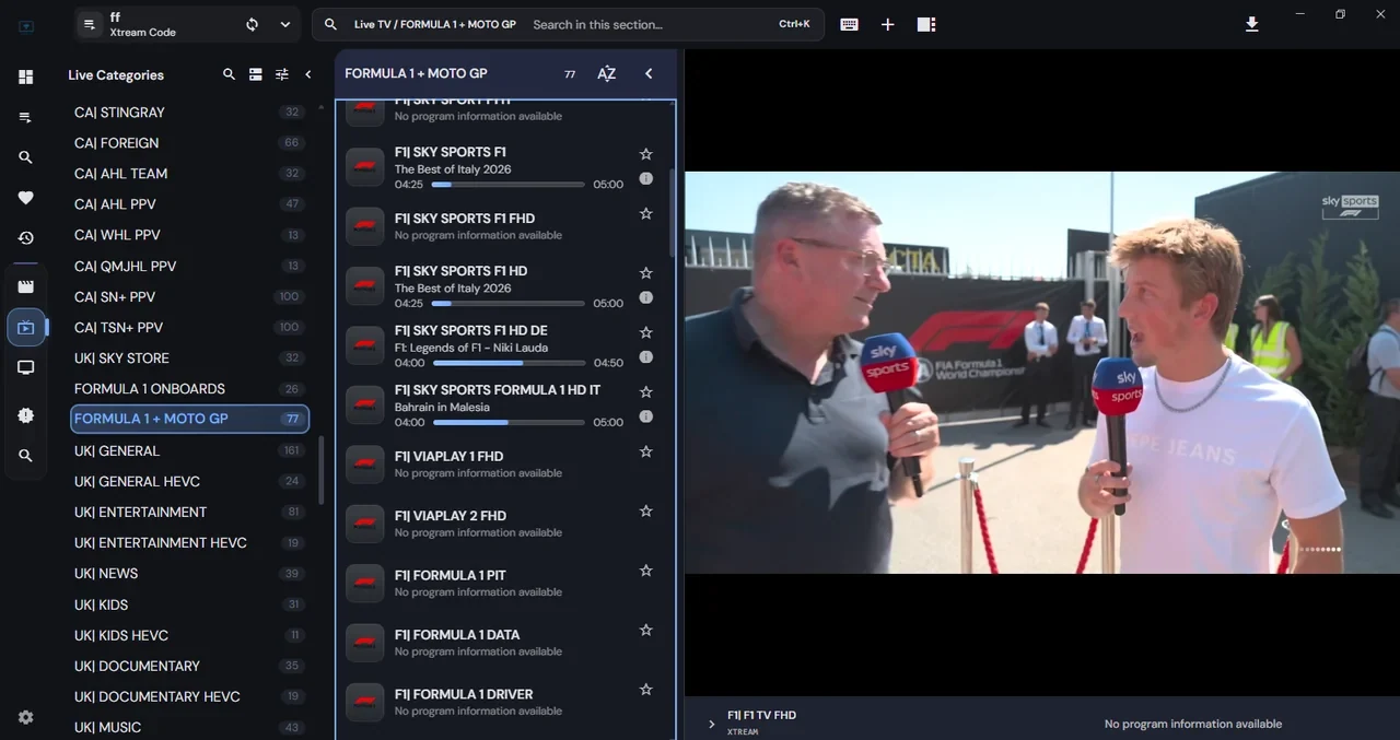 Formule 1 Live Grand Prix met Nederlands en Internationaal commentaar